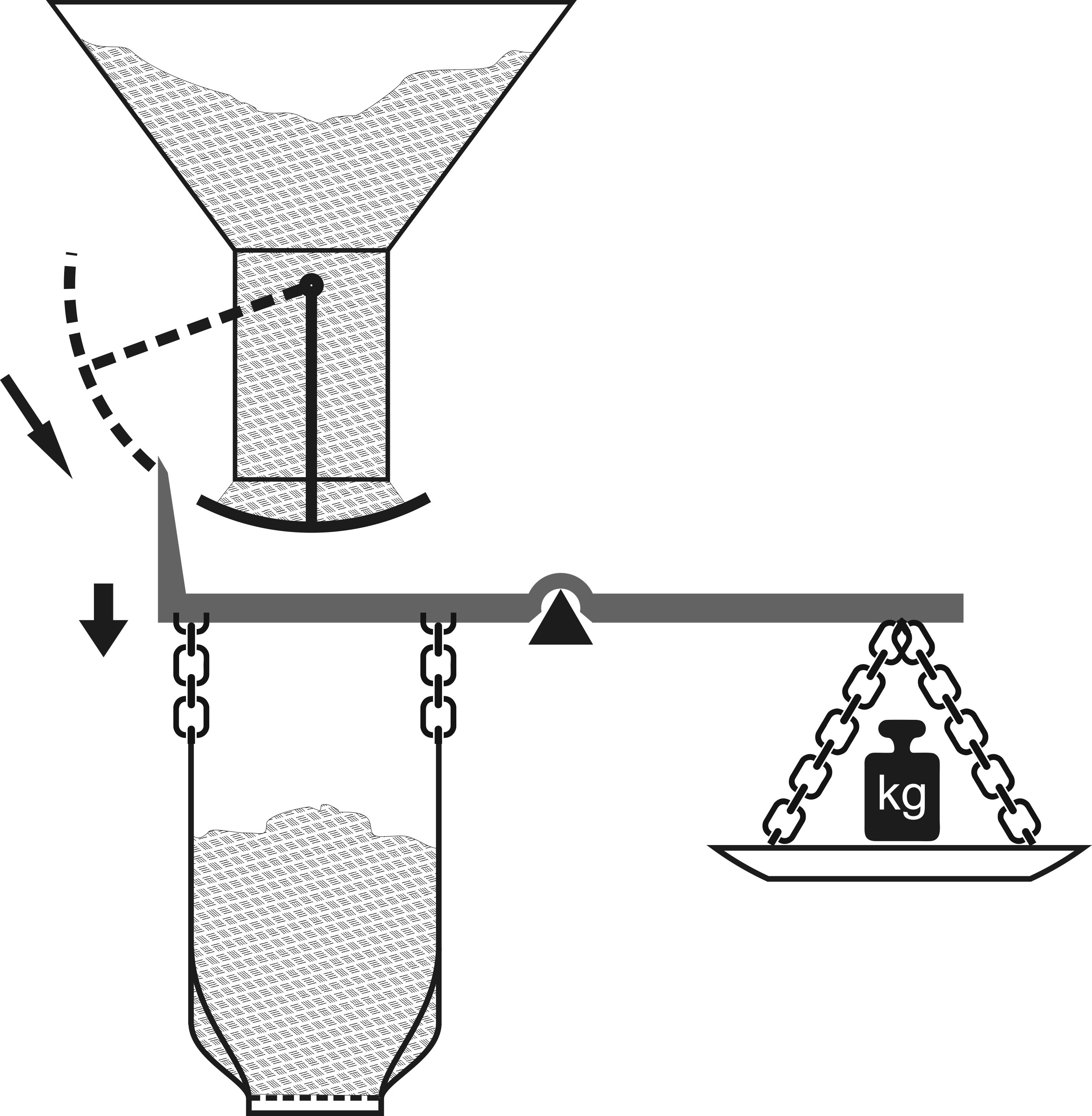 schematic of mechanical pellet weigh feeder for bag packaging